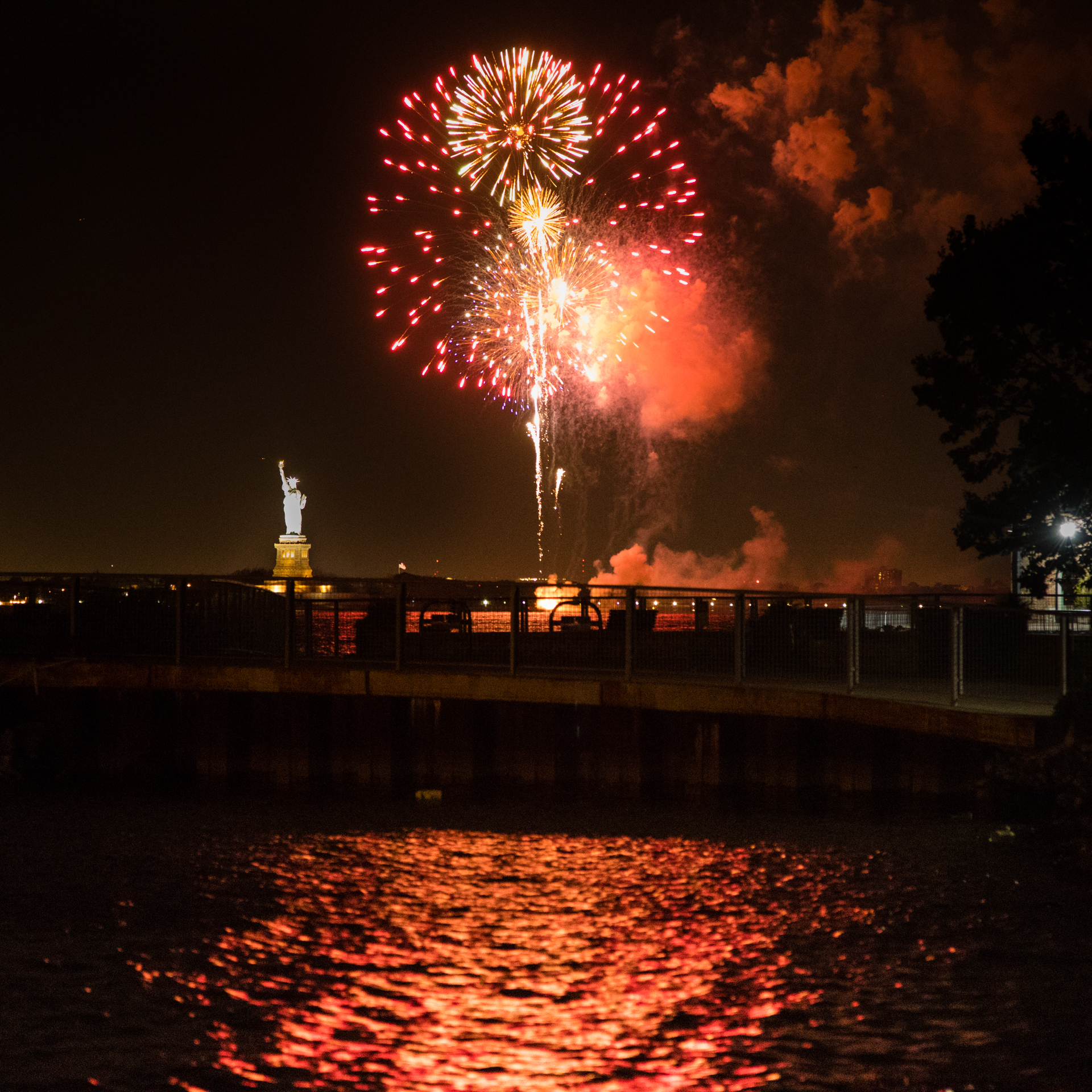 Fourth of July fireworks over the water in New York